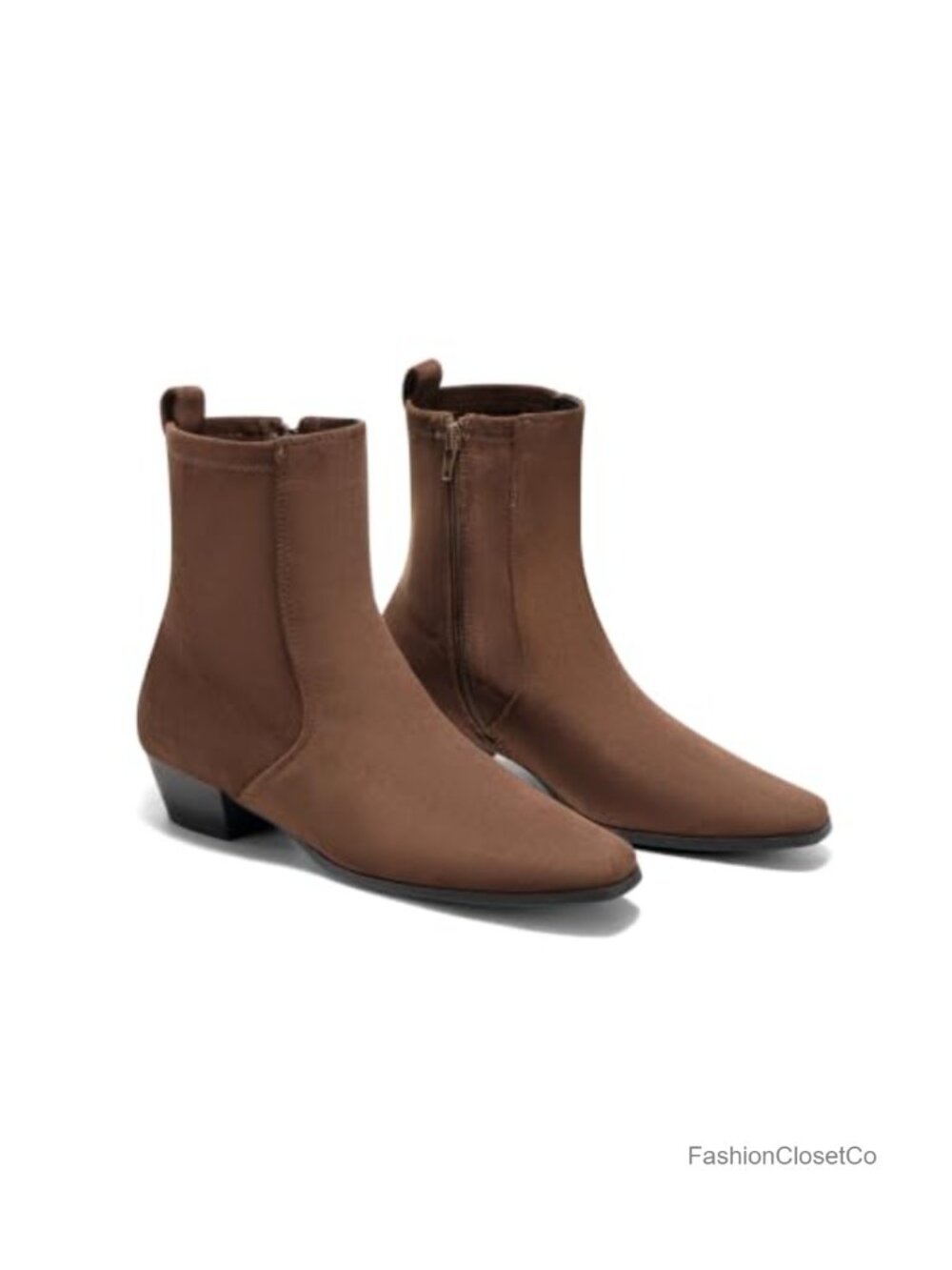 Faux Suede Ankle Boots Chunky Low Heel Square Toe Zip Dress Booties